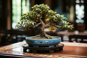 Traditional Japanese bonsai plant art AI Generated photo