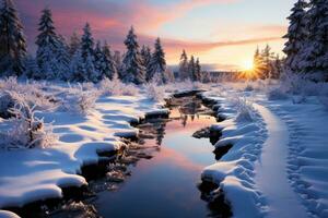 último hermosa invierno paisaje ai generado foto