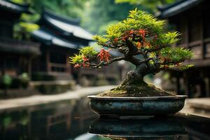 tradicional japonés bonsai planta Arte ai generado foto