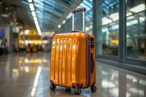 maleta de equipaje a el aeropuerto para Días festivos profesional publicidad fotografía ai generativo foto
