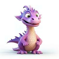 Purple characters cartoon dragon 3d image on white background Generative AI photo