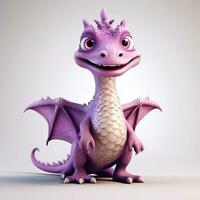 Purple characters cartoon dragon 3d image on white background Generative AI photo