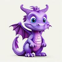 Purple characters cartoon dragon 3d image on white background Generative AI photo