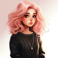 Young girl with pink hair in the style anime Generative AI photo