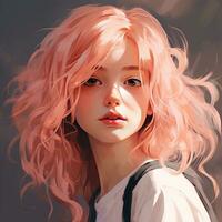 Young girl with pink hair in the style anime Generative AI photo