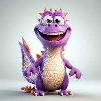 Purple characters cartoon dragon 3d image on white background Generative AI photo