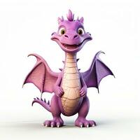 Purple characters cartoon dragon 3d image on white background Generative AI photo