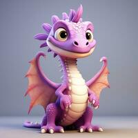 Purple characters cartoon dragon 3d image Generative AI photo