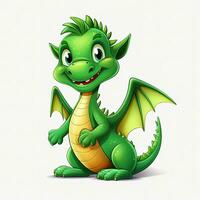 Green characters cartoon dragon 3d image on white background Generative AI photo