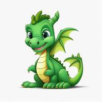 Green characters cartoon dragon 3d image on white background Generative AI photo