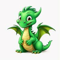 Green characters cartoon dragon 3d image on white background Generative AI photo