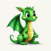 Green characters cartoon dragon 3d image on white background Generative AI photo