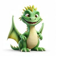 Green characters cartoon dragon 3d image on white background Generative AI photo