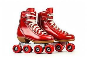 Pair of roller skates illustration on white background. Retro roller skates 90s and 80s disco roller skating Generative AI photo