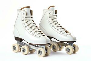 Pair of roller skates illustration on white background. Retro roller skates 90s and 80s disco roller skating Generative AI photo