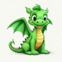 Green characters cartoon dragon 3d image on white background Generative AI photo