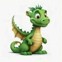 Green characters cartoon dragon 3d image on white background Generative AI photo