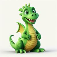 Green characters cartoon dragon 3d image on white background Generative AI photo