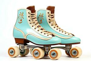 Pair of roller skates illustration on white background. Retro roller skates 90s and 80s disco roller skating Generative AI photo