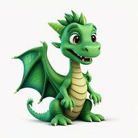 Green characters cartoon dragon 3d image on white background Generative AI photo