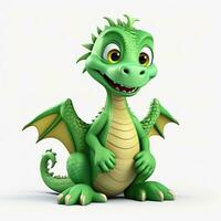 Green characters cartoon dragon 3d image on white background Generative AI photo