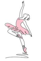 One continuous line drawing of ballet dancer. Illustration shows a Ballerina in motion. Art. Ballet. Editable stroke. Doodle outline vector illustration