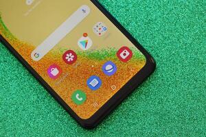 KYIV, UKRAINE - 4 MAY, 2023 Samsung Galaxy A04 Android smartphone has 6.5-inch PLS LCD panel with Infinity-V design photo