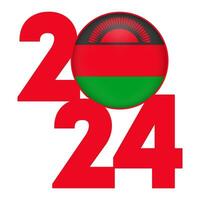 Happy New Year 2024 banner with Malawi flag inside. Vector illustration.