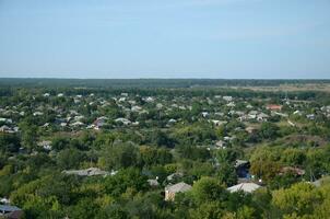 KHARKIV, UKRAINE - AUGUST 27, 2019 Aerial view of Chuhuiv city, a birthplace of Ilya Repin, a famous sculptor and painter of Peredvizhniki art school photo