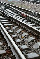 Photo fragment of the railroad tracks in the rainy weather