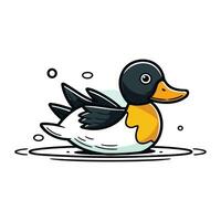 Vector illustration of a cute duck swimming in the water. Isolated on white background.
