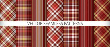Set vector seamless fabric. Check textile tartan. Pattern texture background plaid.