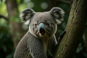 coala en un árbol. antecedentes. ai generativo Pro foto