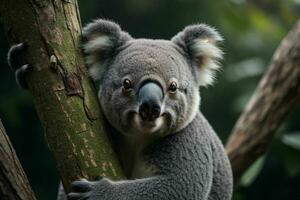 coala en un árbol. antecedentes. ai generativo Pro foto