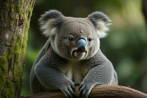 coala en un árbol. antecedentes. ai generativo Pro foto