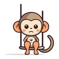 Monkey sitting on swing cartoon character vector illustration. Flat design.