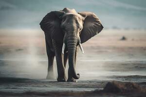 elefante en el desierto. neural red ai generado foto