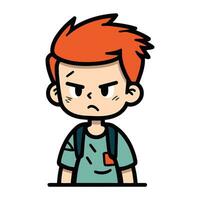 Angry Schoolboy   Vector Cartoon Illustration