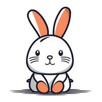 Cute cartoon bunny sitting on the ground. Vector illustration in a flat style.