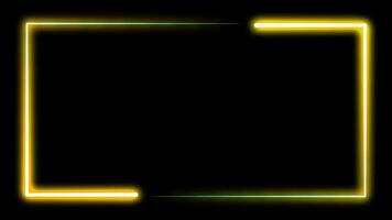 video footage Animated neon glowing frame background. Colorful laser show seamless loop 4K border, line frame border lighting neon glow