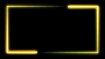 video footage Animated neon glowing frame background. Colorful laser show seamless loop 4K border, line frame border lighting neon glow