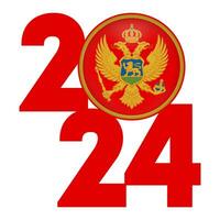 Happy New Year 2024 banner with Montenegro flag inside. Vector illustration.