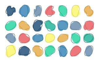Hand-drawn colored round abstract organic blots of irregular shape. Liquid shapes for decorations. Vector illustration.
