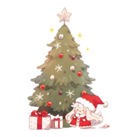 Cute Christmas tree and gift with Santa Claus, AI Generated png