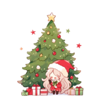 Cute Christmas tree and gift with Santa Claus, AI Generated png