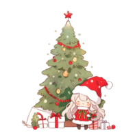 Cute Christmas tree and gift with Santa Claus, AI Generated png