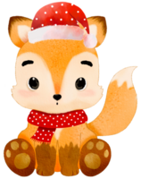 Merry Christmas with watercolor cute fox wearing Santa hat png