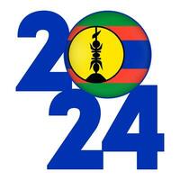 contento nuevo año 2024 bandera con nuevo Caledonia bandera adentro. vector ilustración.