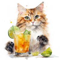 Cats and Cocktails Watercolor Ai Generative png