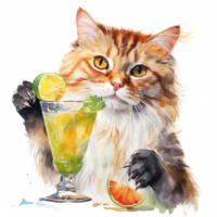 katten en cocktails waterverf ai generatief png